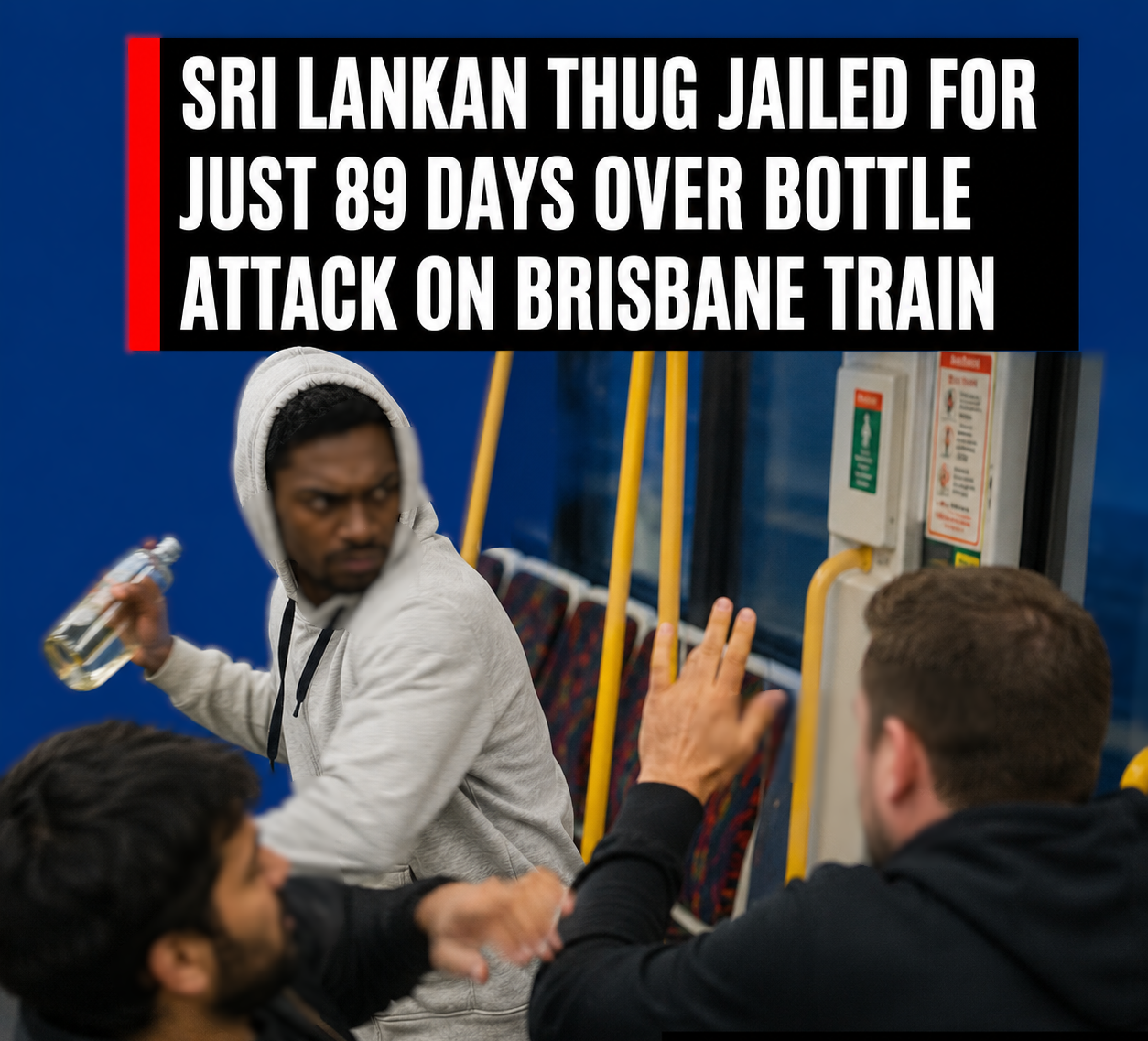 CCTV image relating to the bottle attack on a Brisbane Cleveland line train