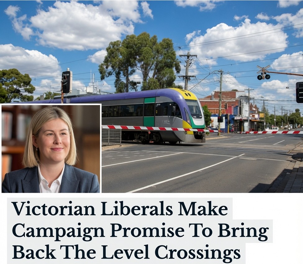 A satirical image referencing Melbourne's level crossing removal program