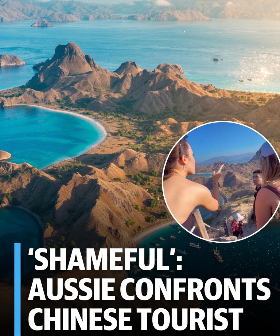 Australian tourist confronts alleged littering incident on Padar Island in Indonesia's Komodo National Park