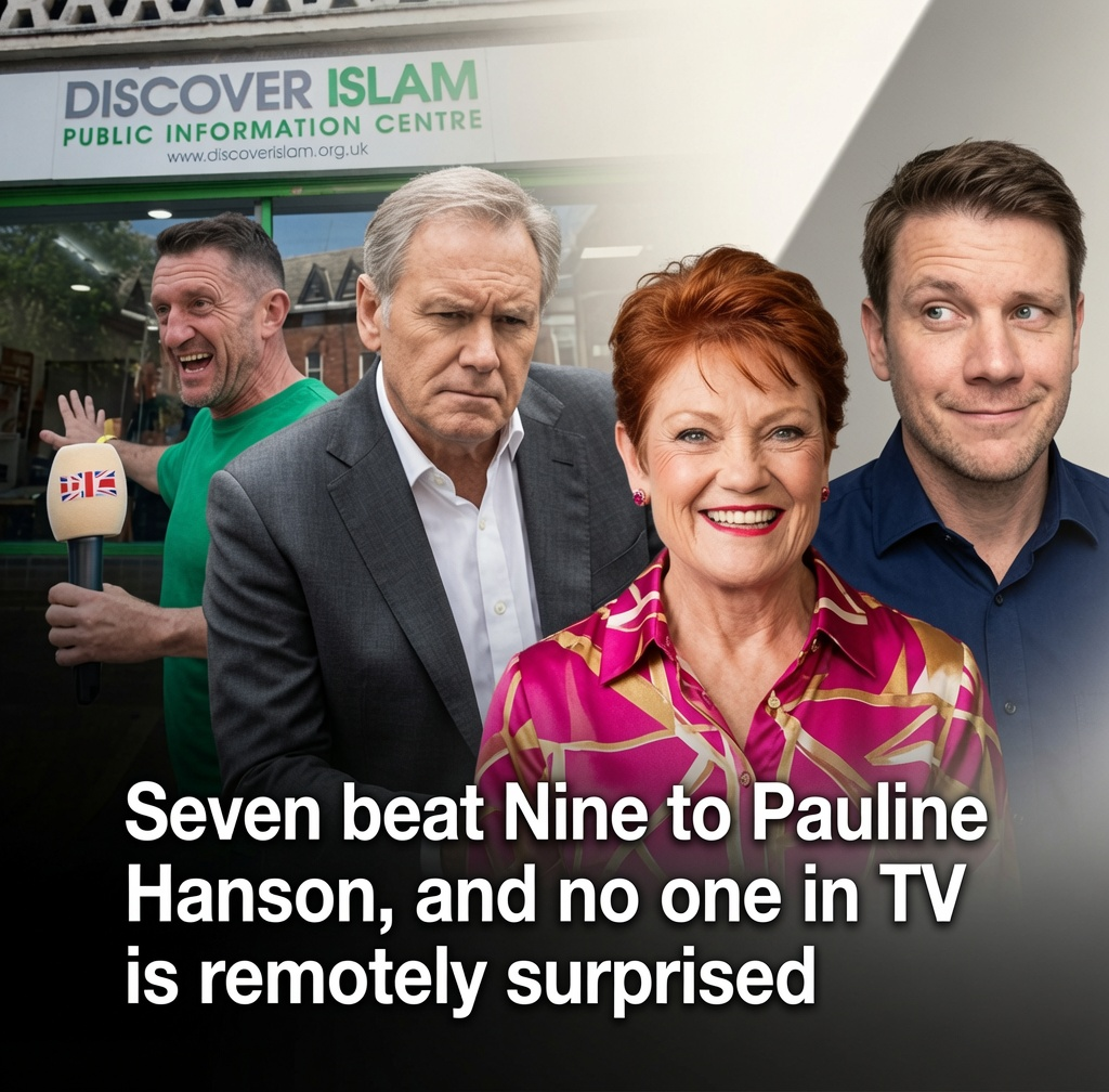 Pauline Hanson and Seven Spotlight correspondent Liam Bartlett during coverage of Hanson's controversial British tour