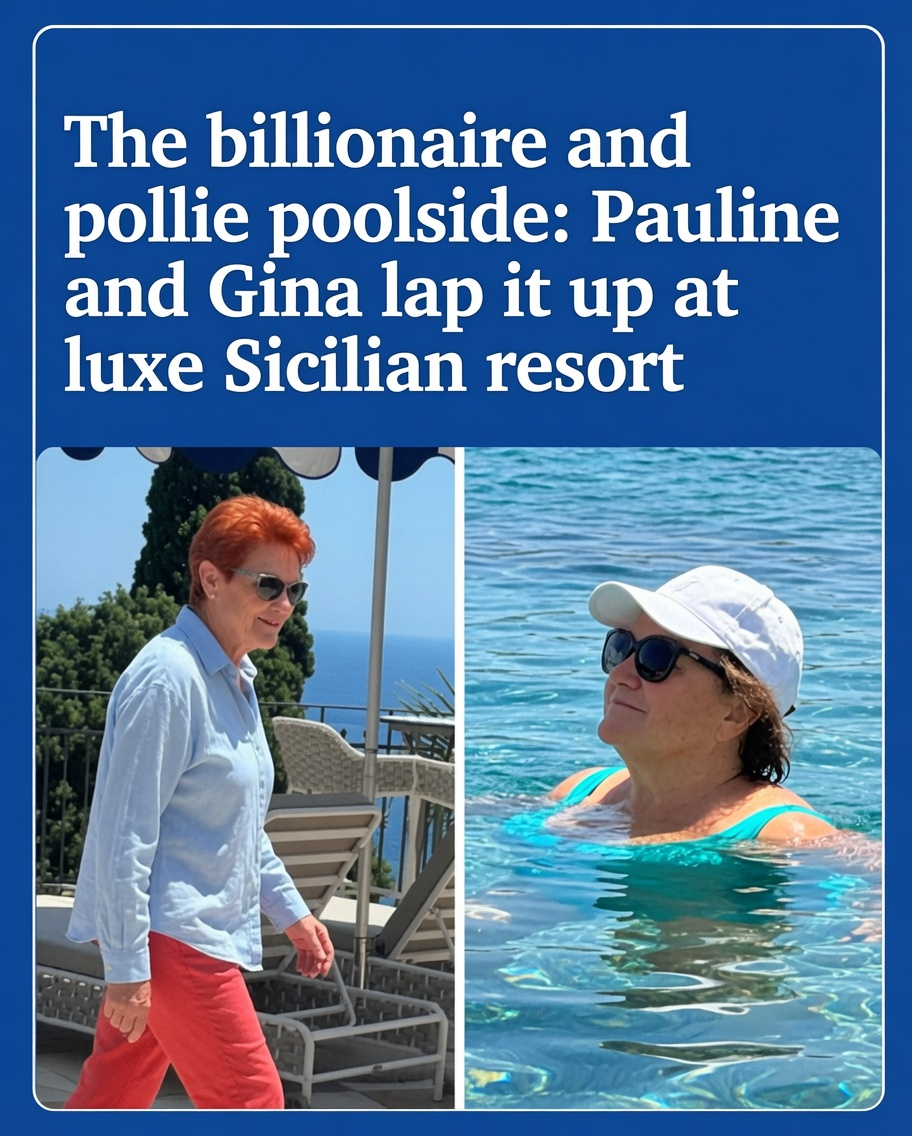 Pauline Hanson photographed at a luxury hotel in Taormina, Sicily near Gina Rinehart