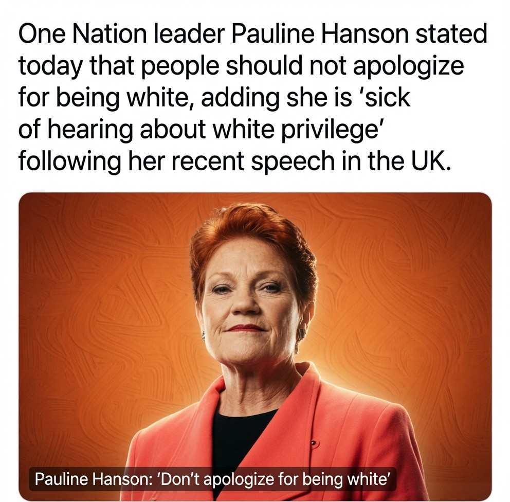 Pauline Hanson speaking during her visit to the United Kingdom