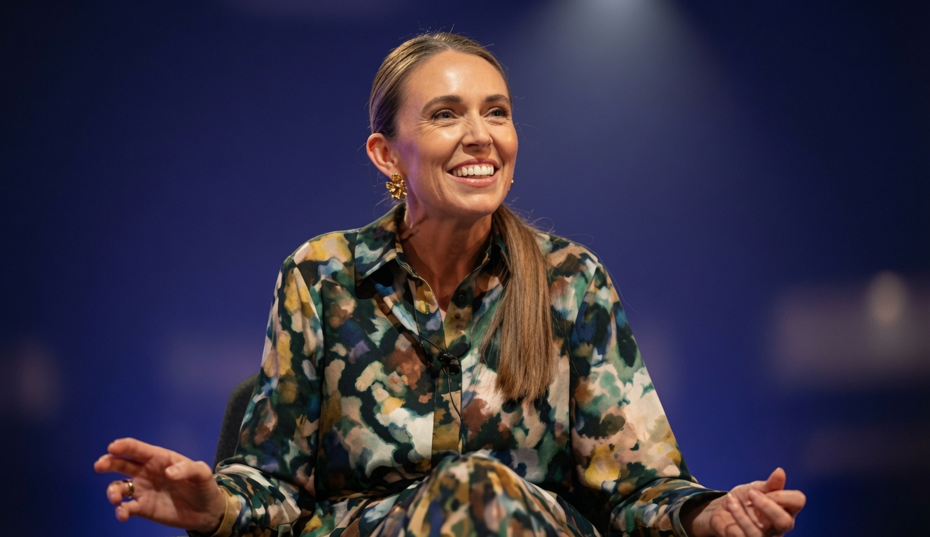Former New Zealand Prime Minister Jacinda Ardern speaking at a leadership event
