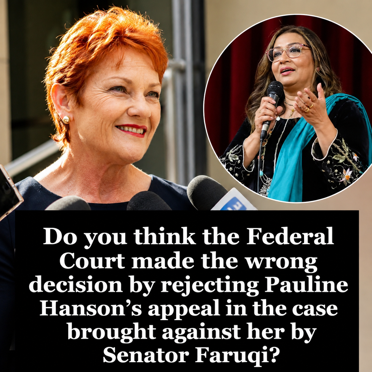 Pauline Hanson speaks after Federal Court dismissed her appeal in the Mehreen Faruqi racial discrimination case