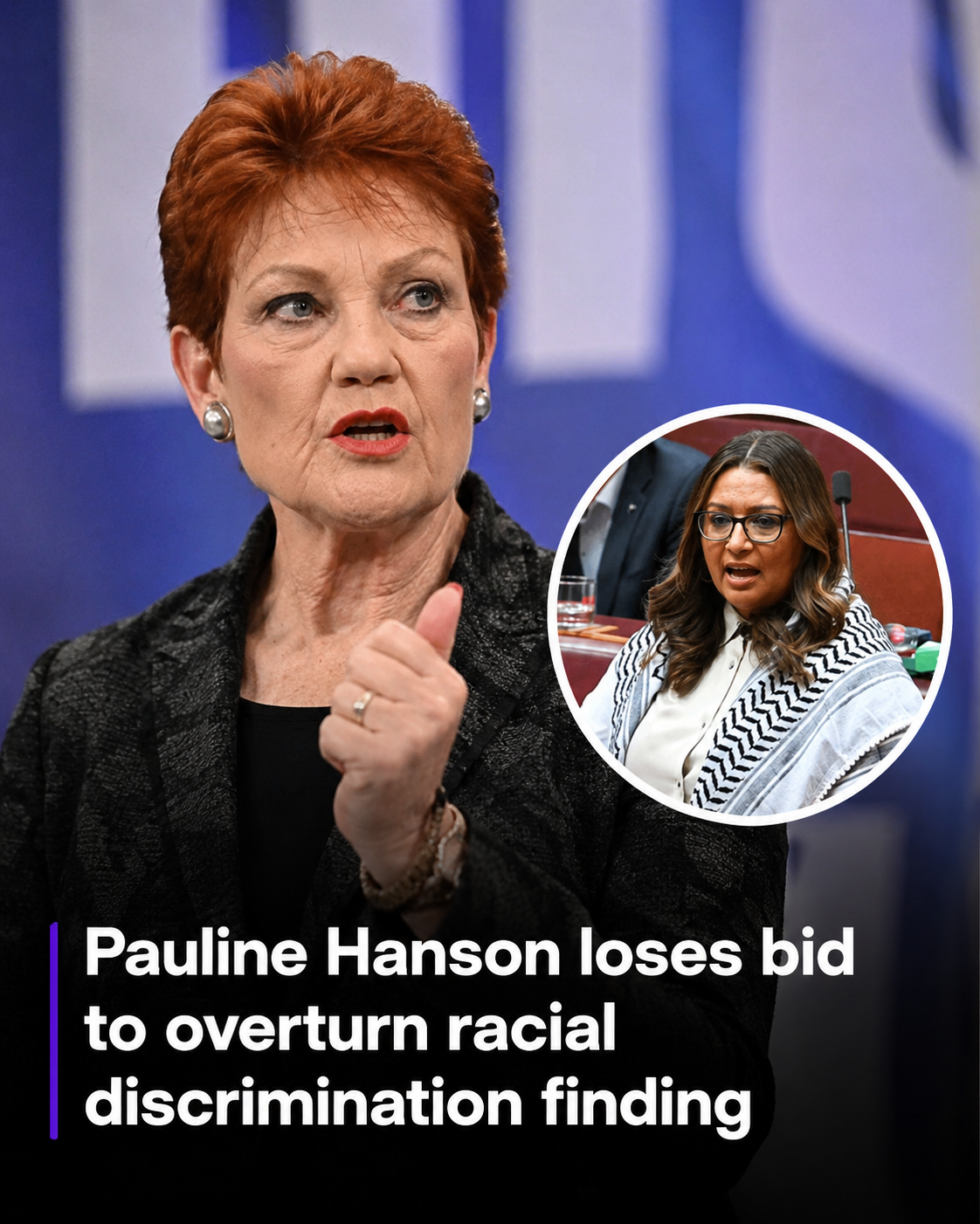Pauline Hanson responds after losing her Federal Court appeal in the Mehreen Faruqi racial discrimination case