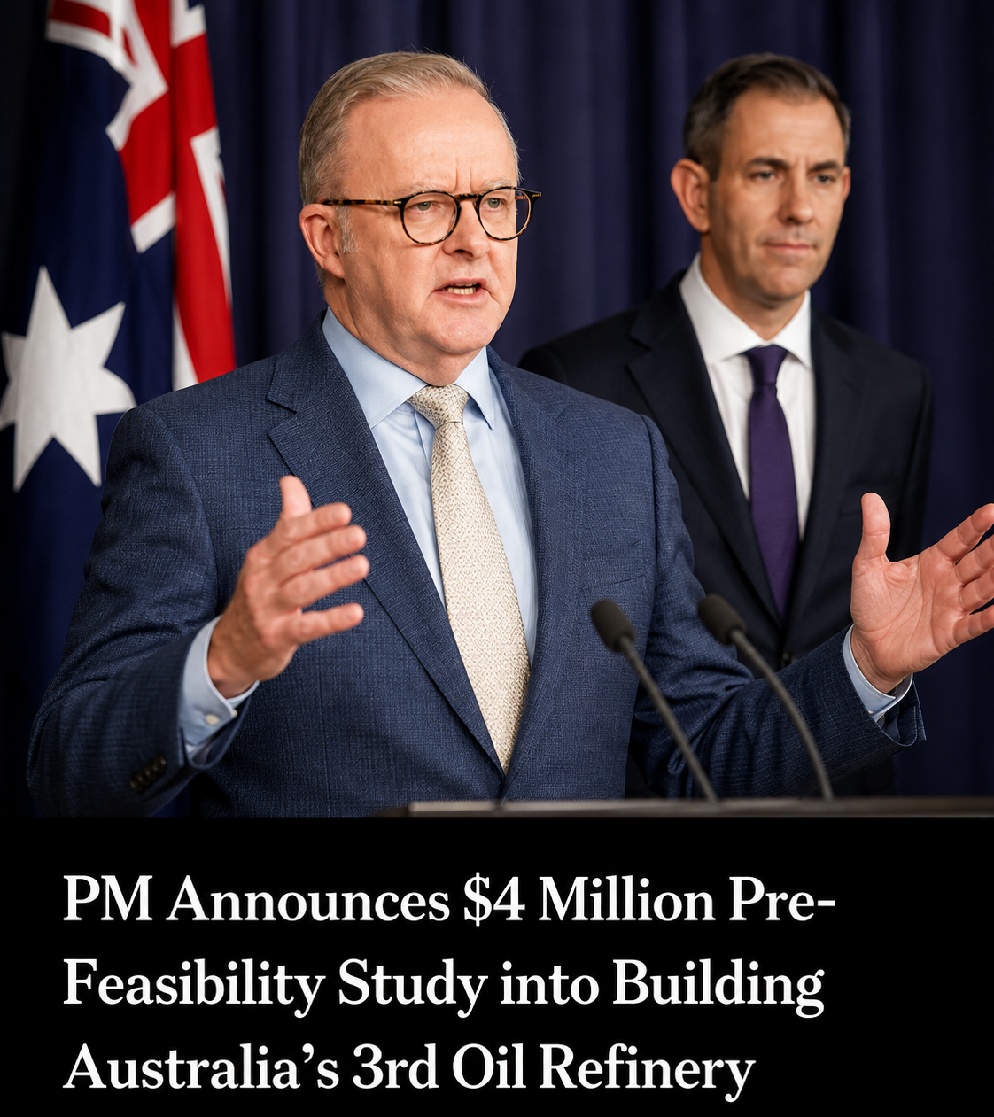 Prime Minister Anthony Albanese and WA Premier Roger Cook announce plans for a new oil refinery study in Karratha