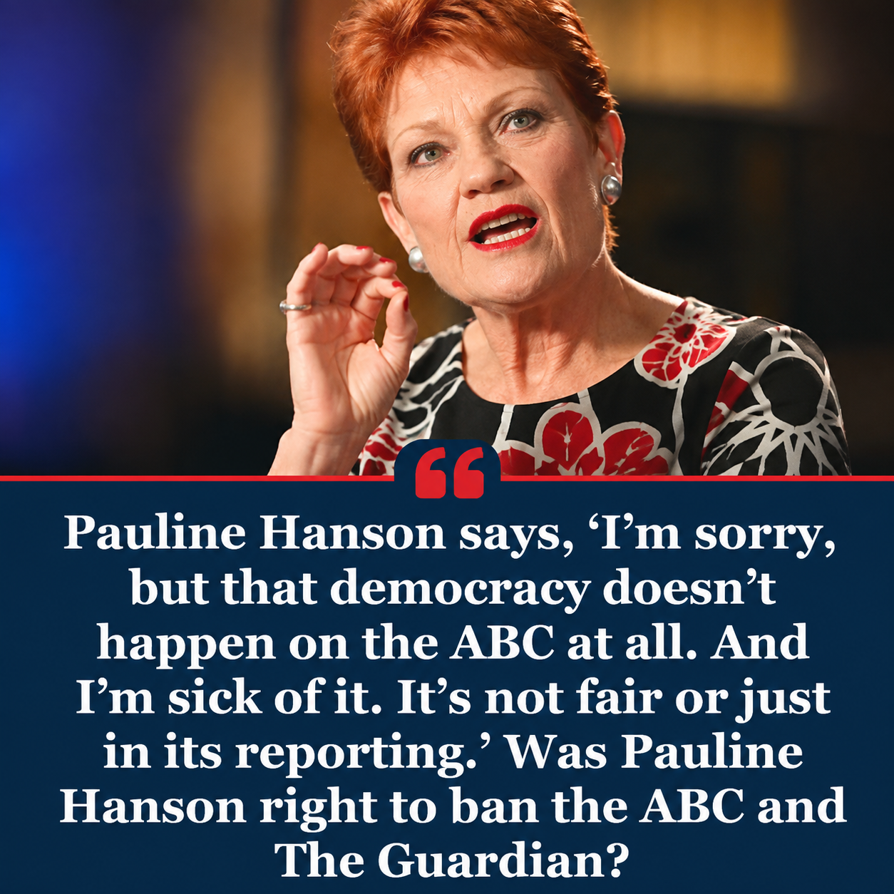 Pauline Hanson speaks during One Nation's Victorian campaign launch while defending the party's media ban
