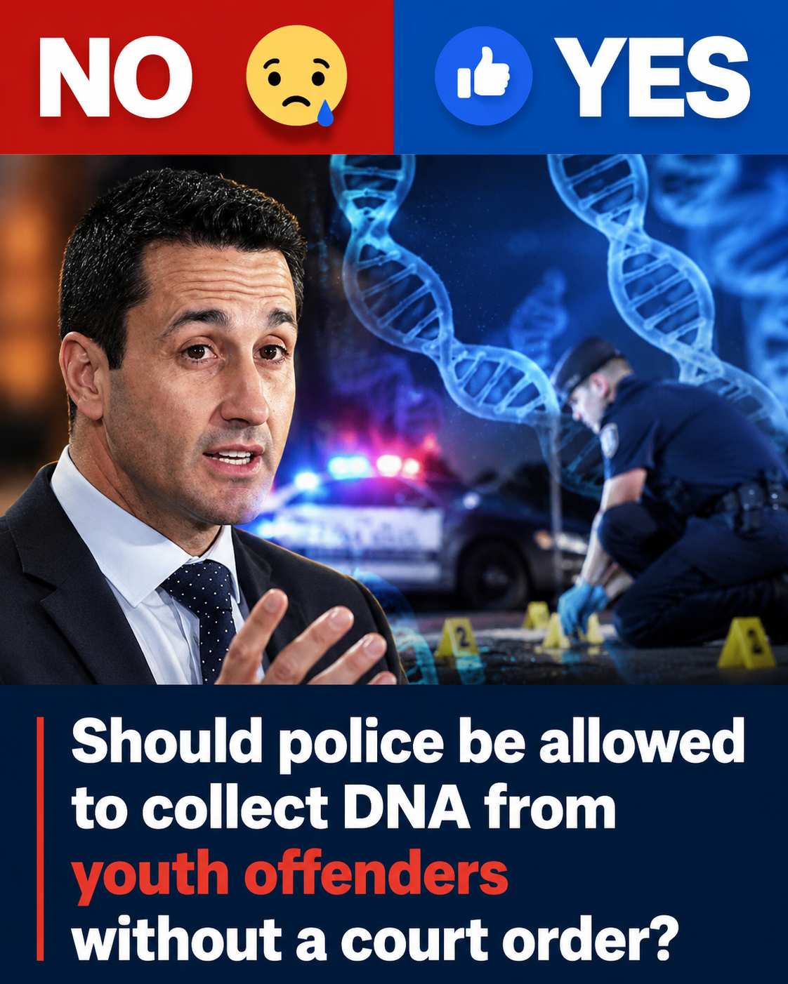 Queensland Premier David Crisafulli discusses proposed youth crime reforms including expanded police DNA powers