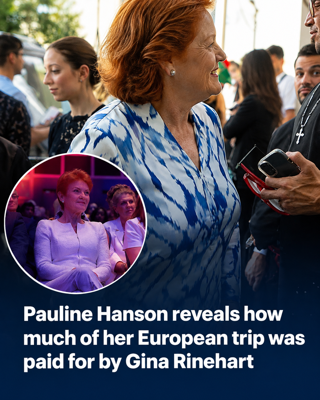 Pauline Hanson speaking after disclosing Gina Rinehart funded parts of her European trip