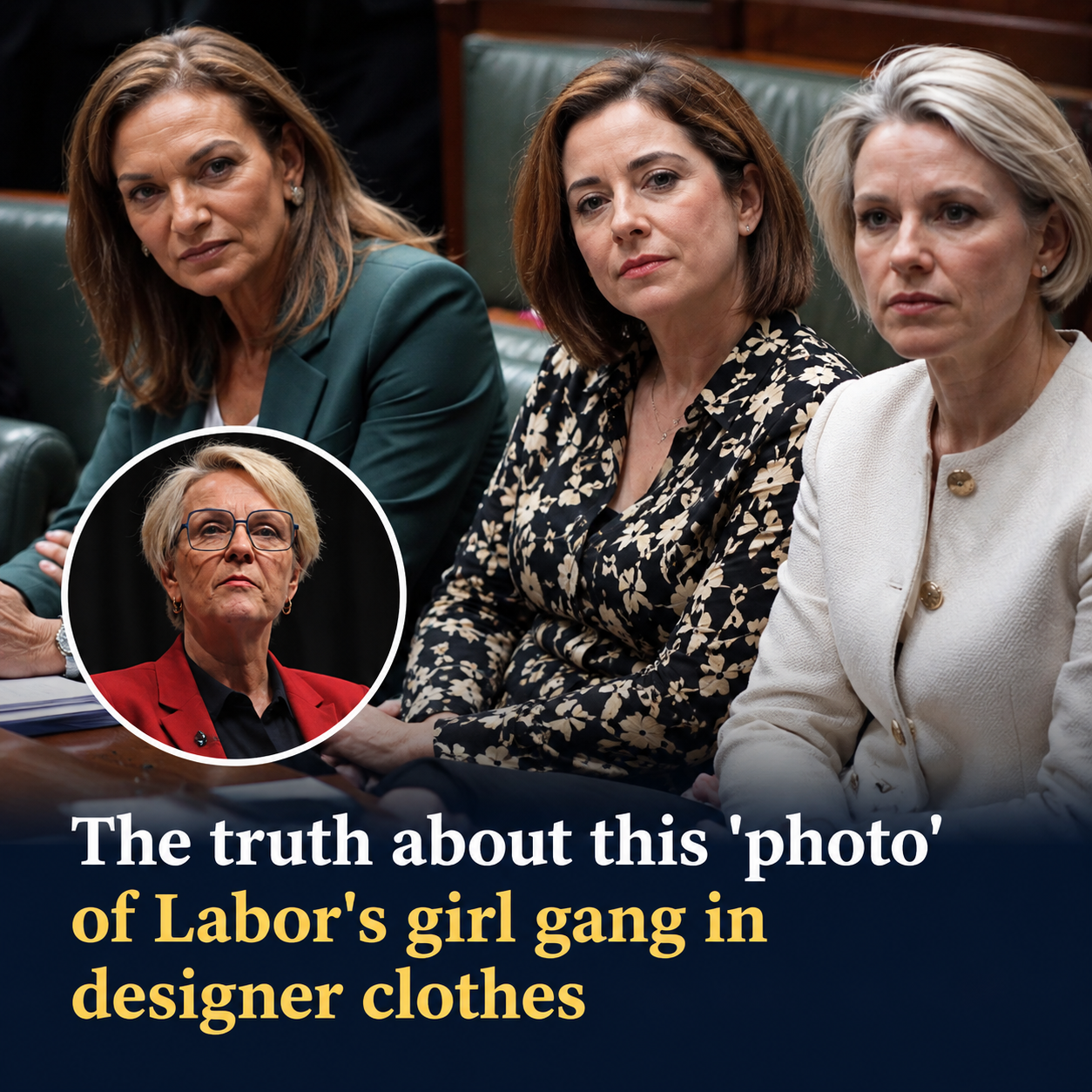 AI-generated image falsely depicting Labor ministers wearing luxury designer clothing in Parliament