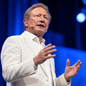 Andrew Forrest speaking on stage during a public event
