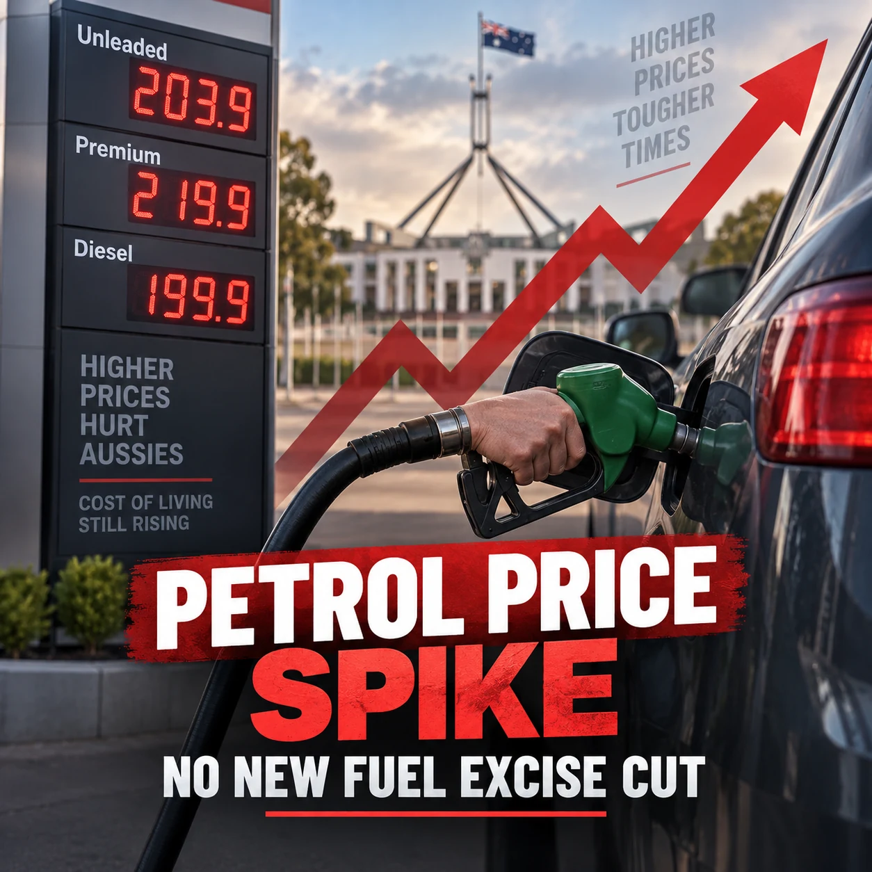 Editorial graphic about rising Australian petrol prices and fuel excise