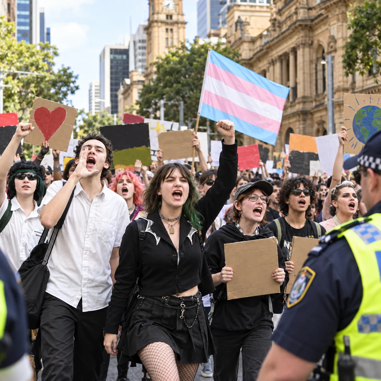 Students protesting against One Nation in Brisbane