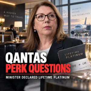 Editorial graphic about Catherine King's declared lifetime Qantas Platinum membership