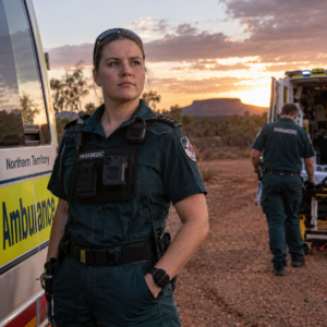AI-generated illustrative image representing Northern Territory paramedic safety.