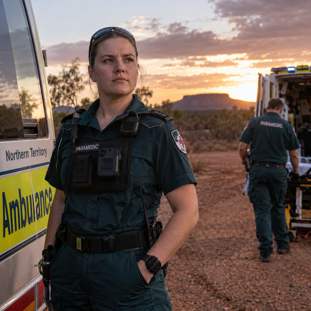 AI-generated illustrative image representing Northern Territory paramedic safety.