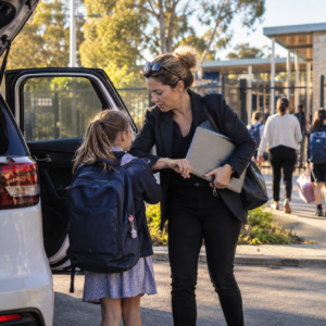 Australian school drop-off and working parent schedules