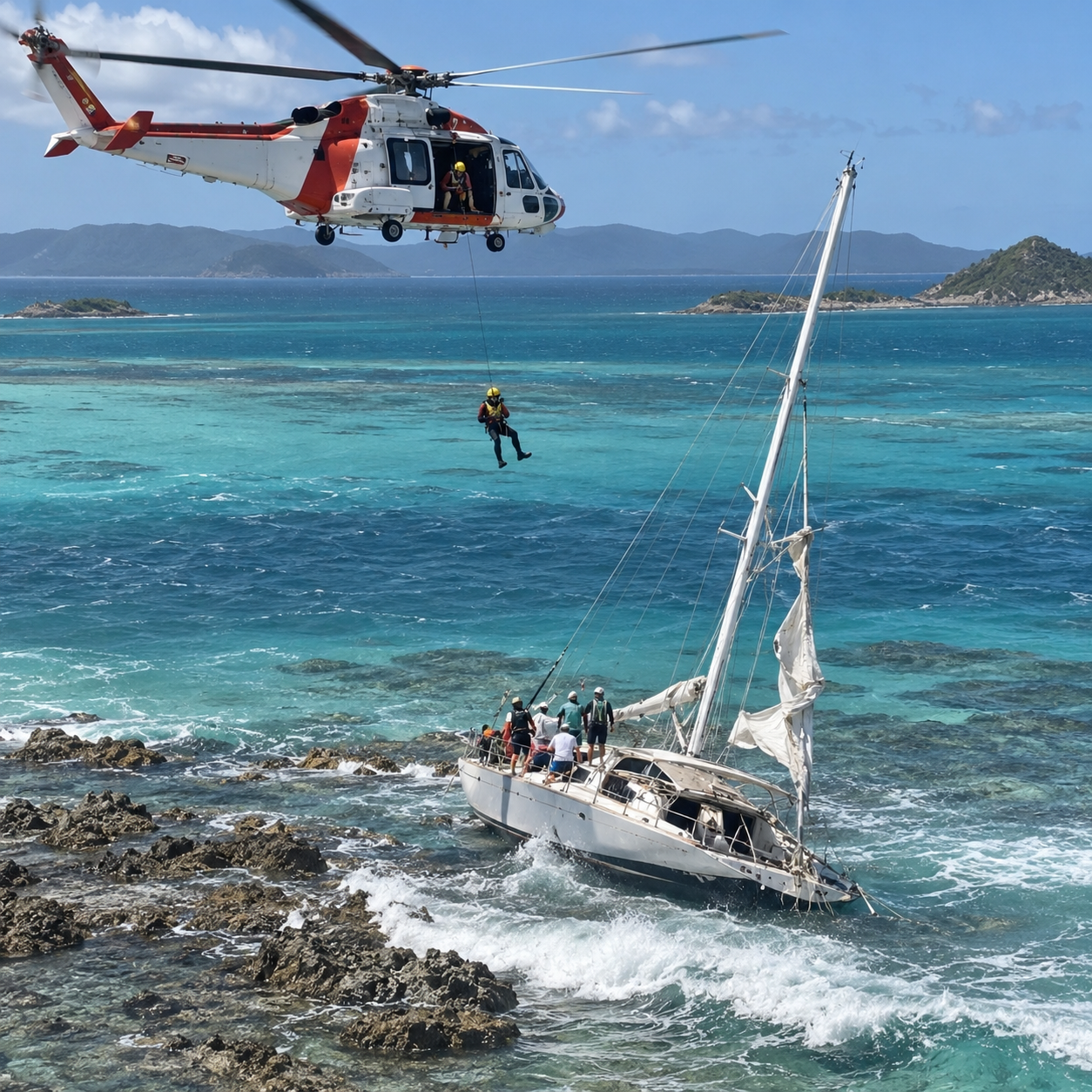 Family of Four Winched to Safety After Yacht Strikes Reef in the Whitsundays