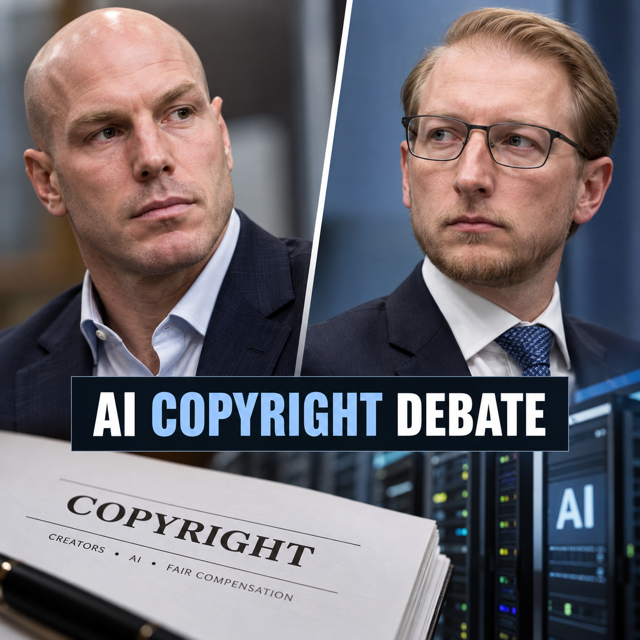 David Pocock and James Paterson in an editorial split image about Australia's AI copyright debate