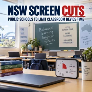 Editorial graphic about new screen-time limits in NSW public schools