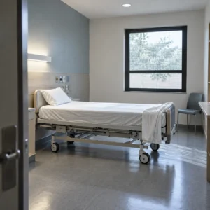 Empty hospital room representing a psychiatric detention case