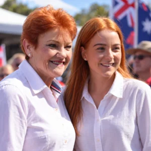 Pauline Hanson at a public event with a supporter