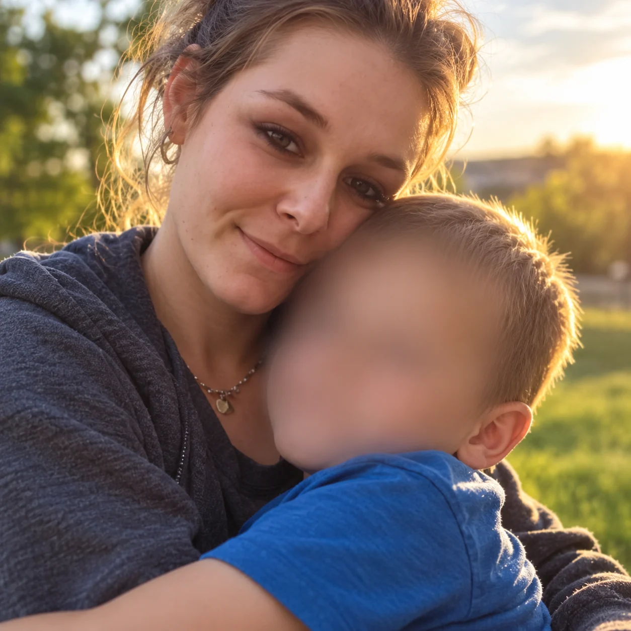 Payge Leembruggen with her young son, whose face is obscured for privacy