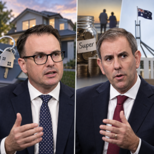 Editorial illustration of the superannuation and housing policy debate