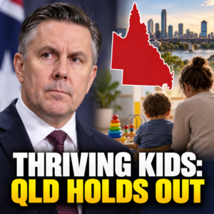 Editorial image illustrating the Queensland and federal dispute over the Thriving Kids program