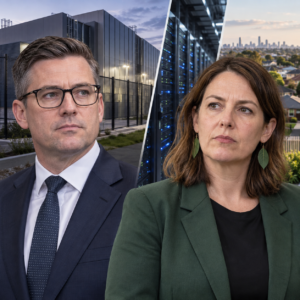 Editorial illustration of Victoria's new data centre rules and community debate