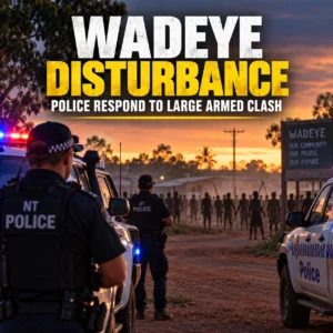 Editorial graphic showing Northern Territory police response in Wadeye