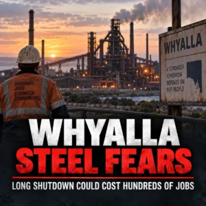 Editorial graphic about Whyalla steelmaking shutdown and regional jobs
