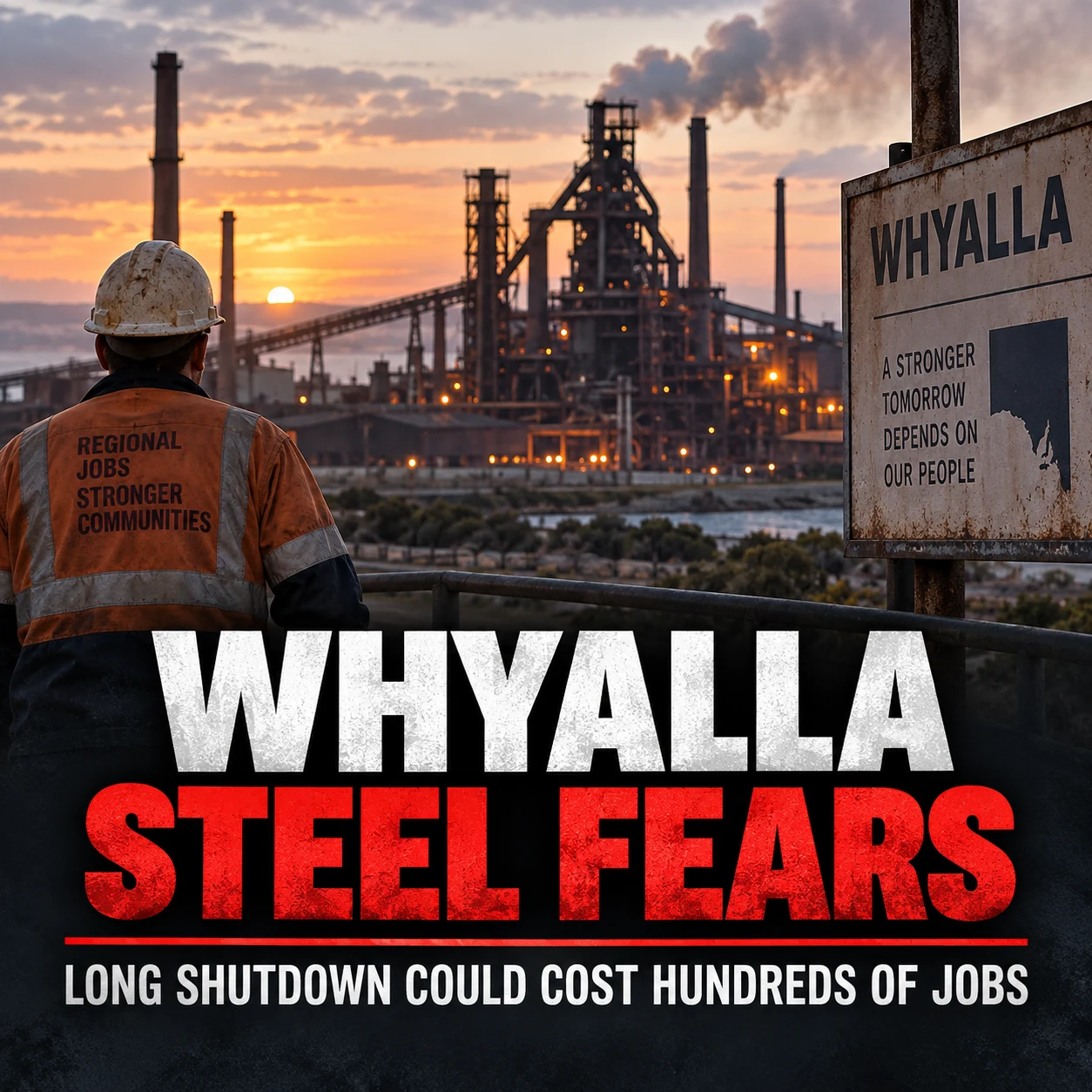 Editorial graphic about Whyalla steelmaking shutdown and regional jobs