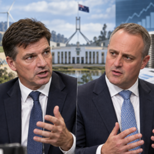 Angus Taylor and Tim Wilson economic policy editorial illustration