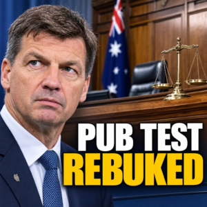 Illustration of Angus Taylor beside an empty Australian courtroom, representing judicial criticism of his remarks about bail.