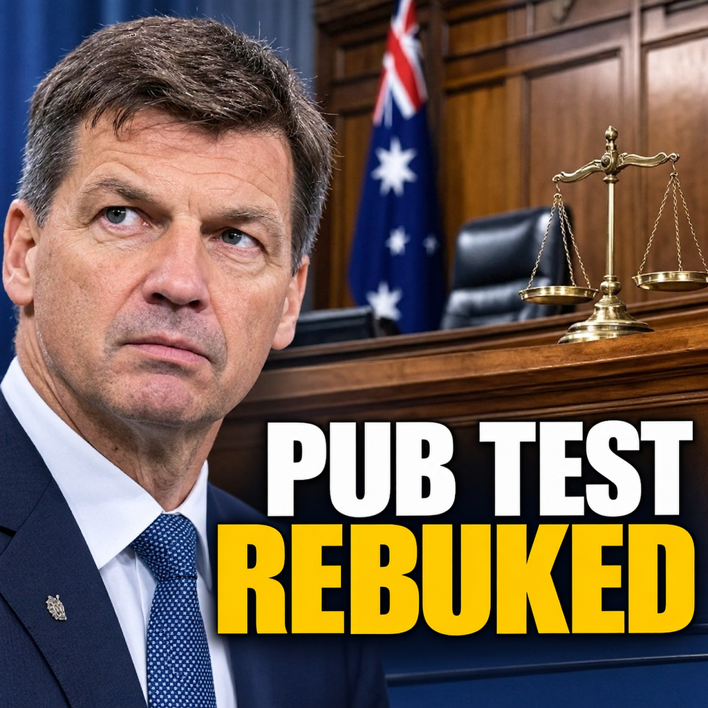 Illustration of Angus Taylor beside an empty Australian courtroom, representing judicial criticism of his remarks about bail.