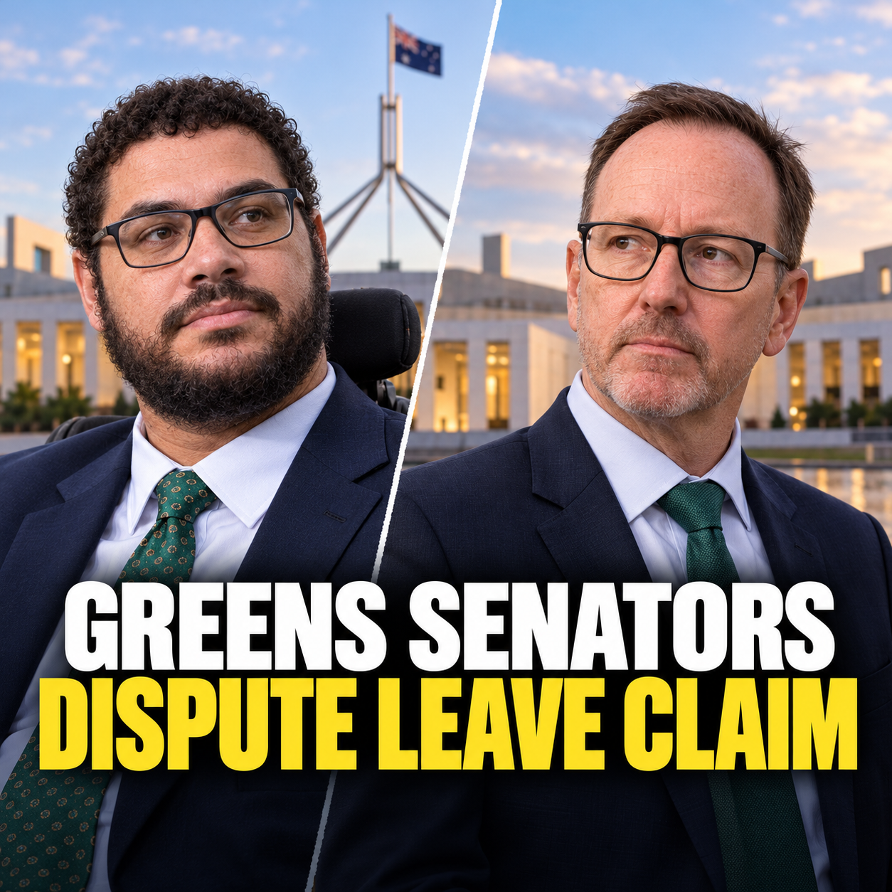 Editorial composite of Jordon Steele-John and David Shoebridge against Parliament House.