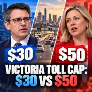 Editorial comparison of Victorian toll-cap proposals, $30 and $50 a week.