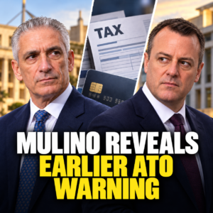 Conceptual image of Daniel Mulino, Tim Wilson and credit-card tax payment paperwork.