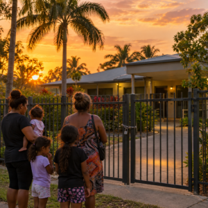 AI-generated illustration of a closed accommodation gate in Darwin