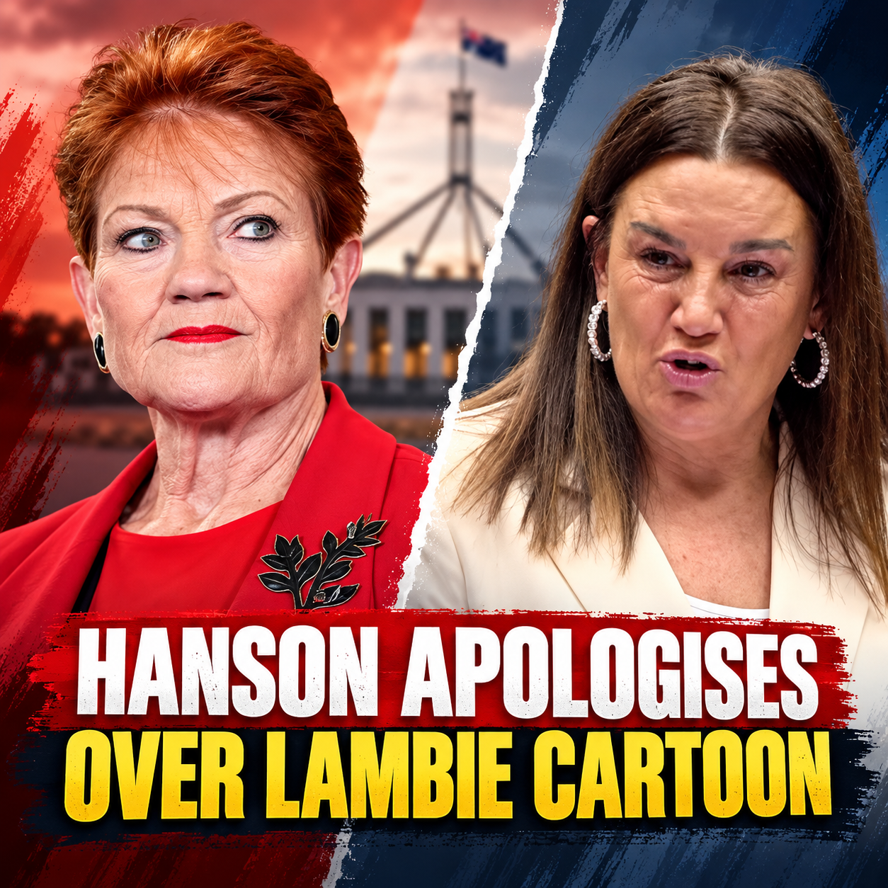 AI-assisted editorial montage of Pauline Hanson and Jacqui Lambie; separate source scenes