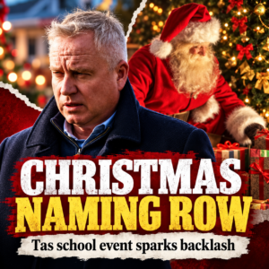 AI-assisted editorial composite of Tasmanian Premier Jeremy Rockliff and Christmas setting; illustrative only