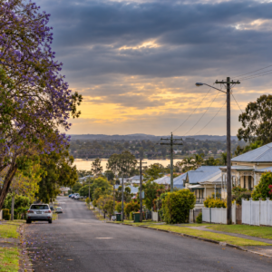 AI-generated contextual illustration of a residential street in regional New South Wales; not the Grafton scene.