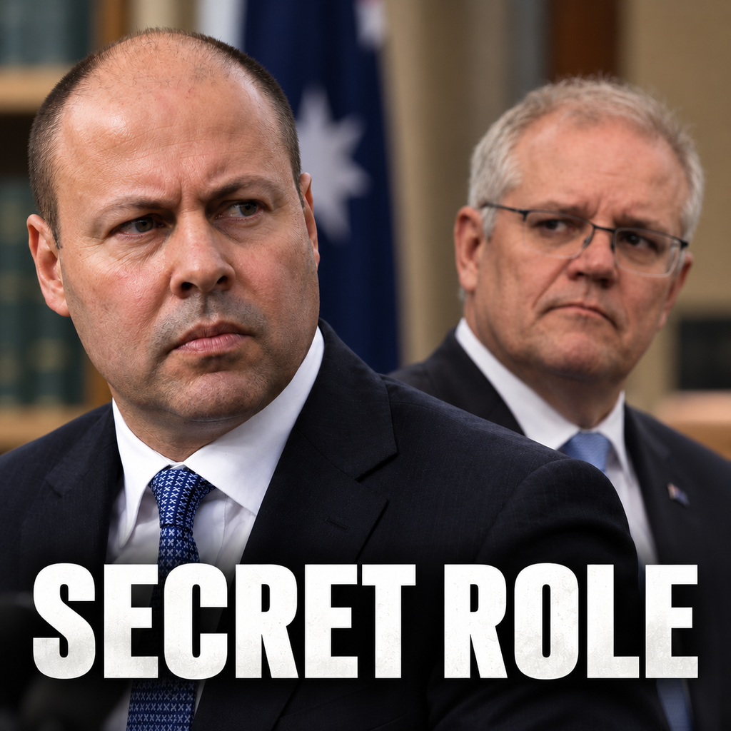 Editorial composite of Josh Frydenberg in the foreground with Scott Morrison behind him, concerning Morrison's additional Treasury appointment