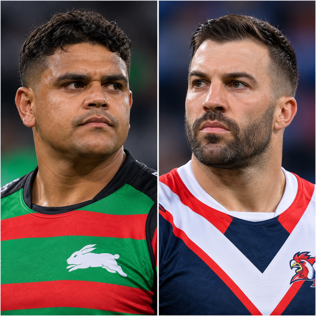 Editorial illustration of NRL players Latrell Mitchell and James Tedesco