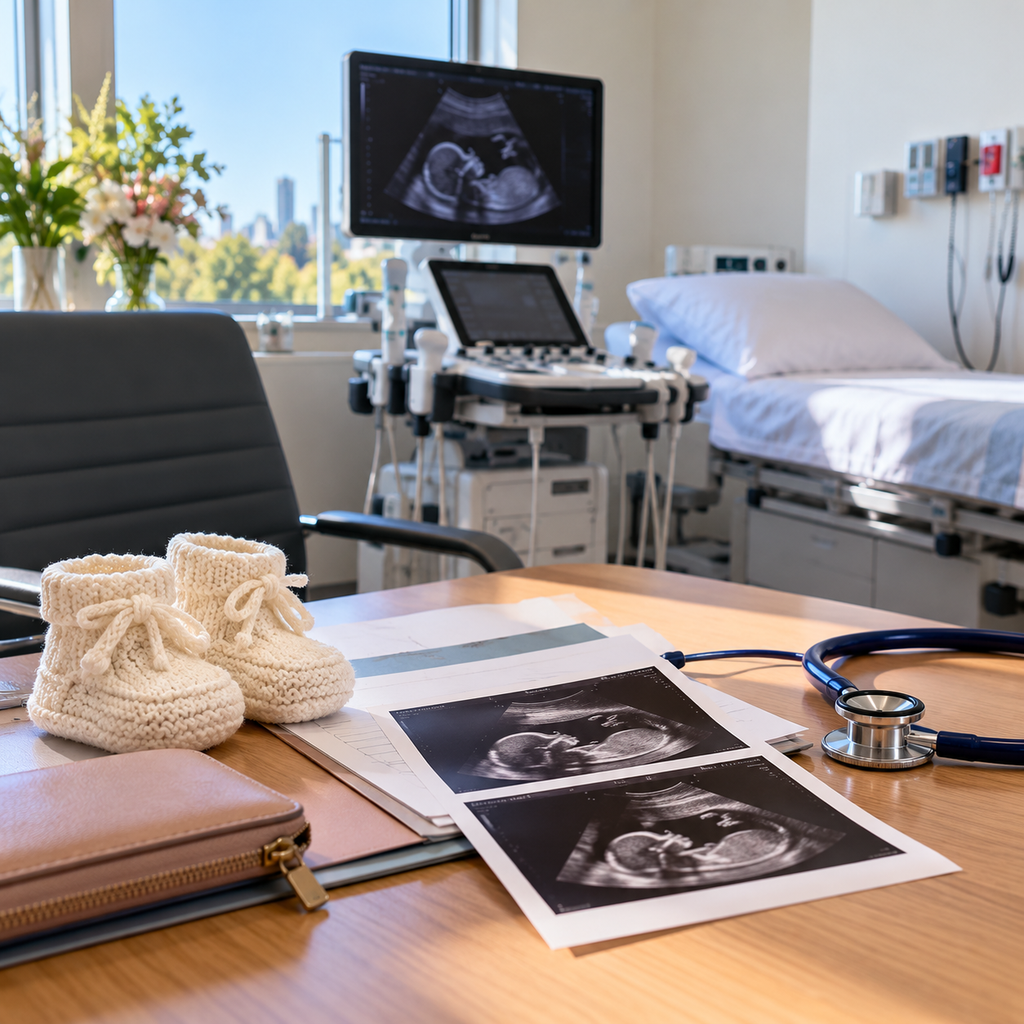 AI-generated contextual illustration of a maternity ultrasound room; not an actual healthcare facility or One Nation event.