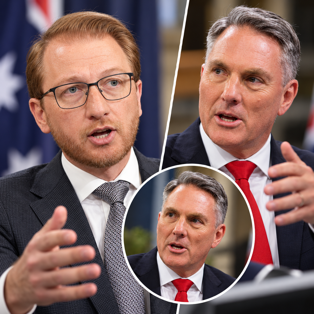 AI-assisted editorial collage of James Paterson and Richard Marles about Victoria Barracks