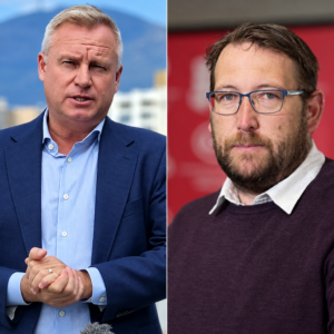 Editorial composite portraits of Jeremy Rockliff and David Genford in Tasmania's Christmas school debate