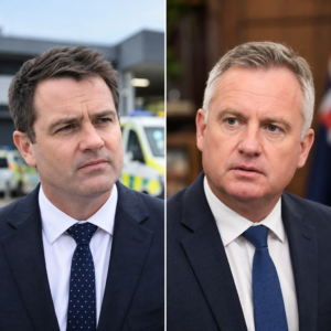 AI-generated illustration of Josh Willie and Jeremy Rockliff concerning Tasmanian ambulance services