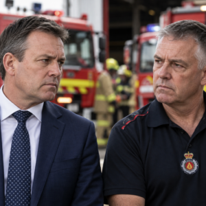 Paul Edbrooke and firefighter union editorial illustration